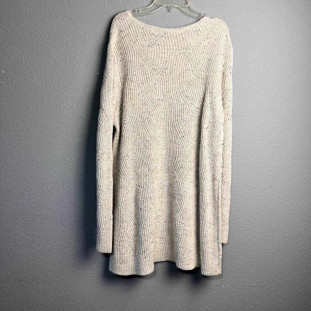 J. Jill Womens Lg Oatmeal Speckled Chevron Cable Knit Tunic Sweater Monochrome - Picture 4 of 10